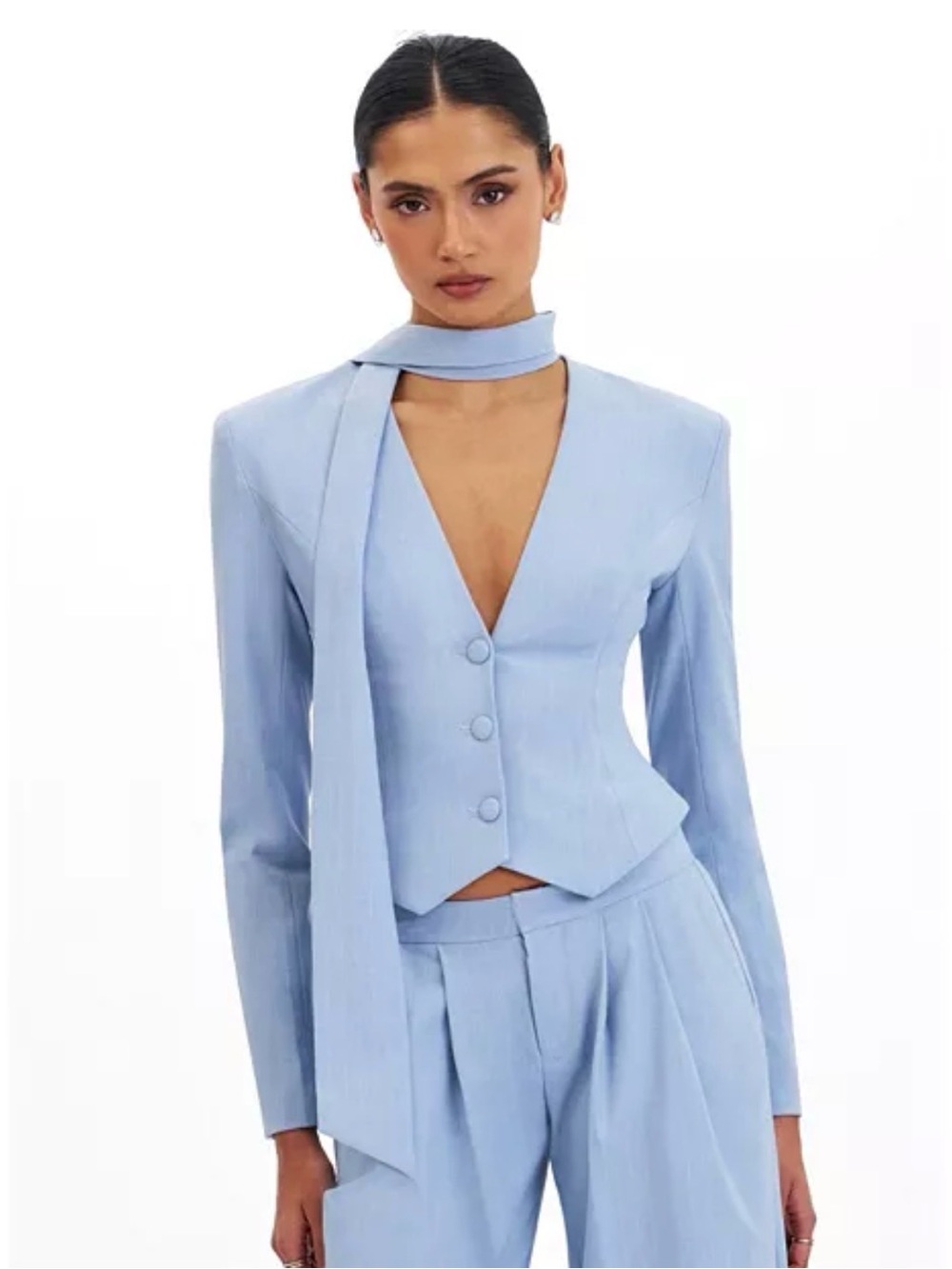 Miss Circle Renley Sky Blue Pinstripe Peplum Top Small